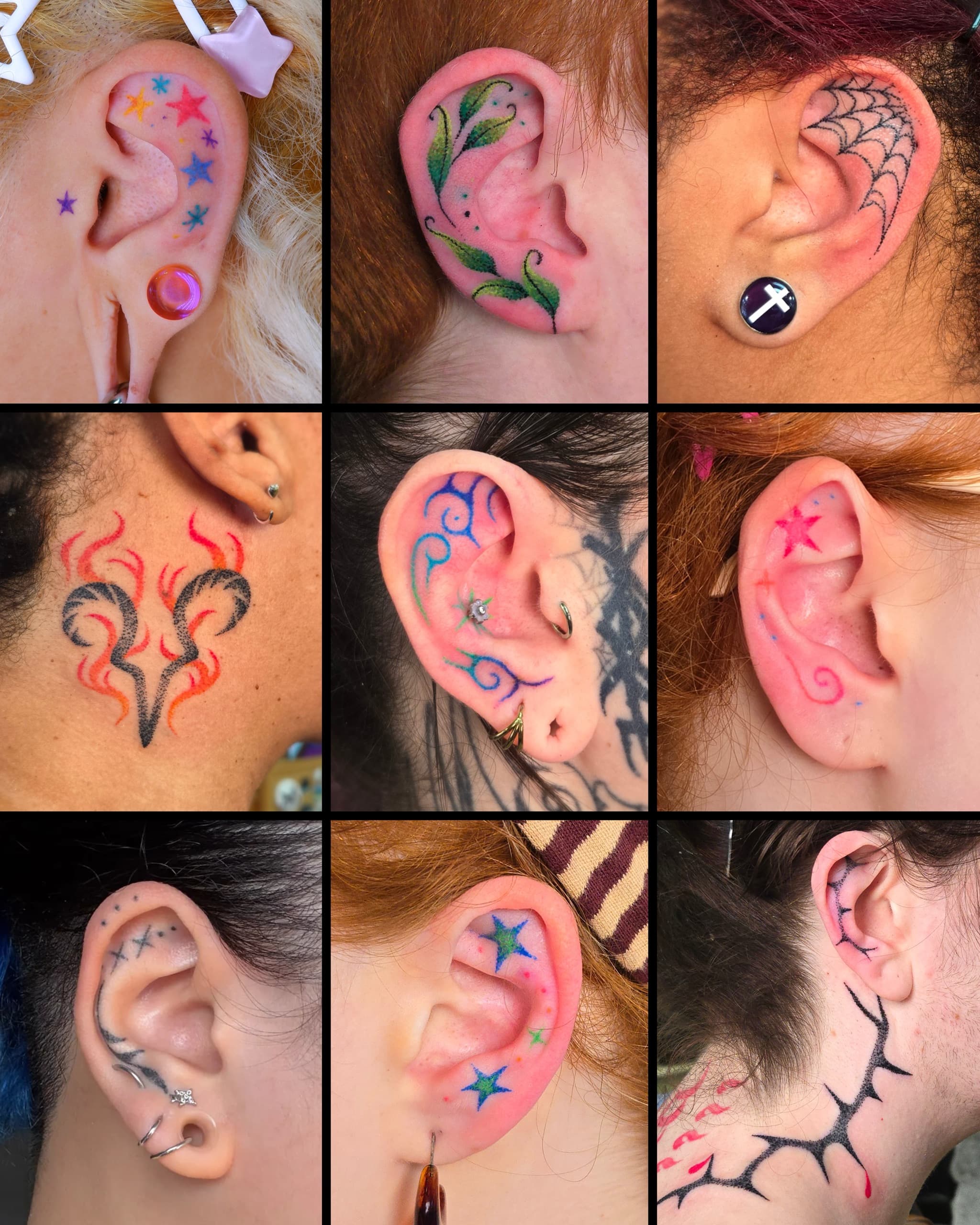 ear tattoo collection grid tattoo by Bird, Philadelphia PA