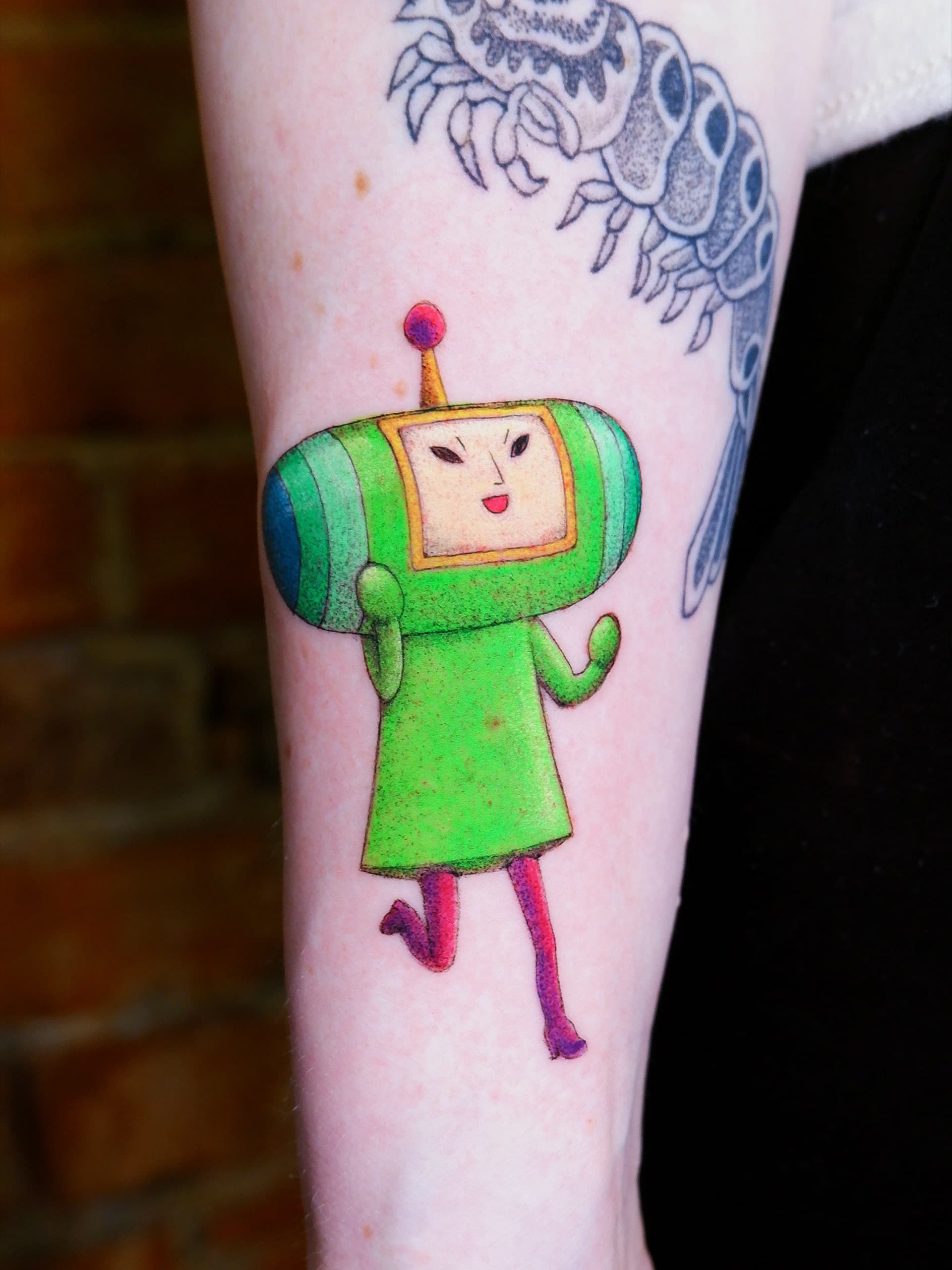 katamari damacy prince forearm tattoo by Bird, Philadelphia PA