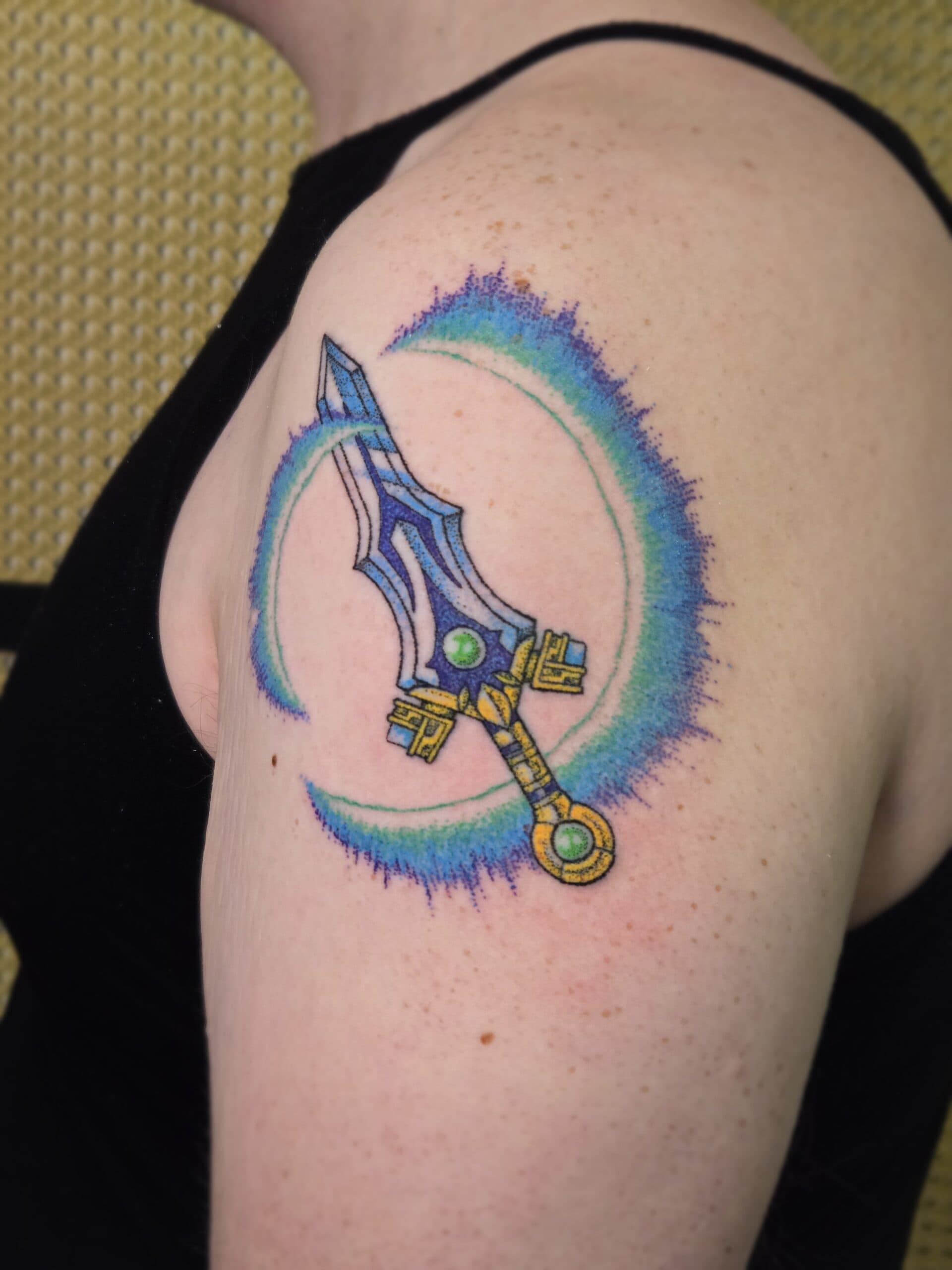 keyblade sword shoulder tattoo by Bird, Philadelphia PA