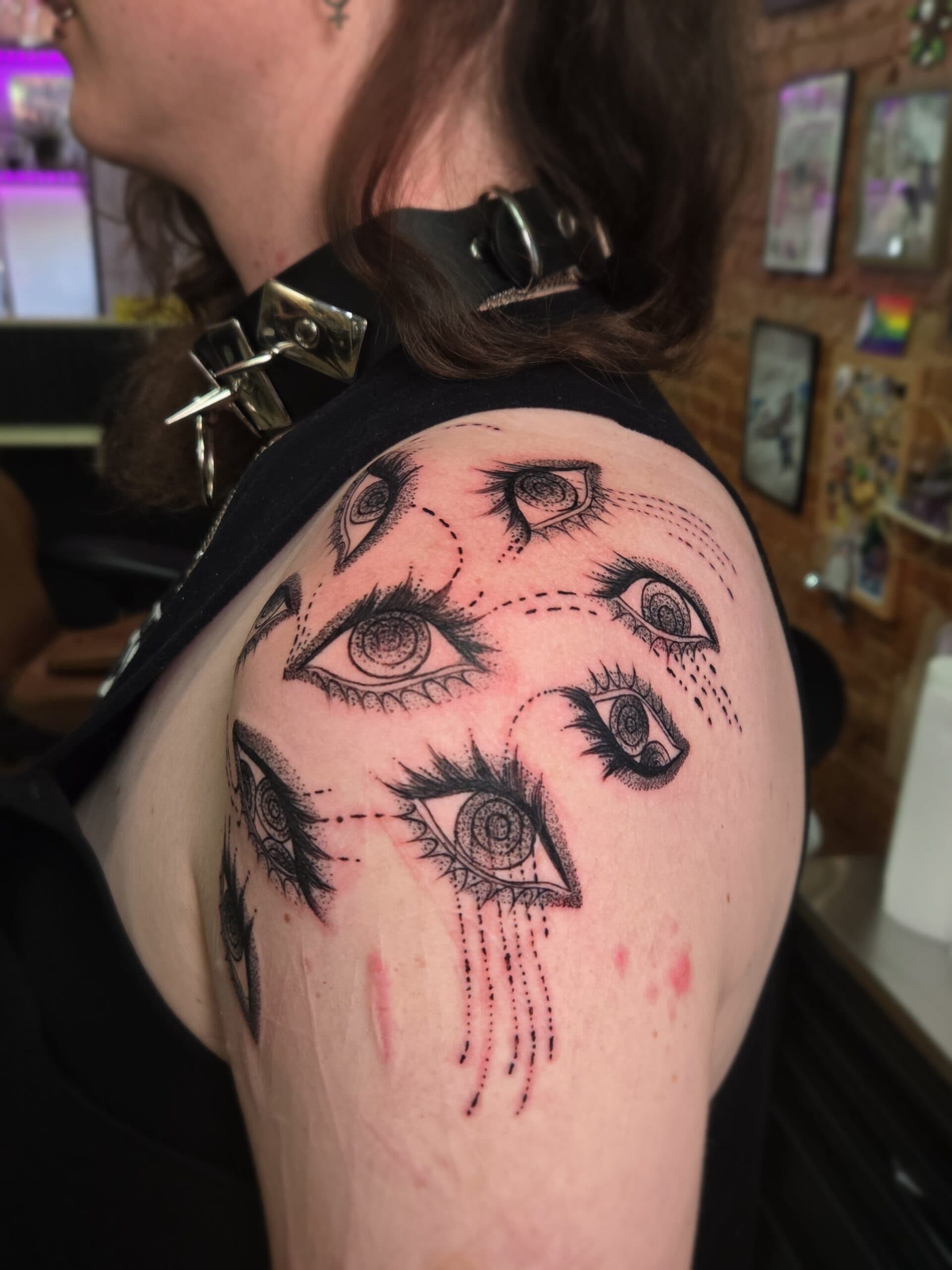 surreal eyes shoulder tattoo by Bird, Philadelphia PA