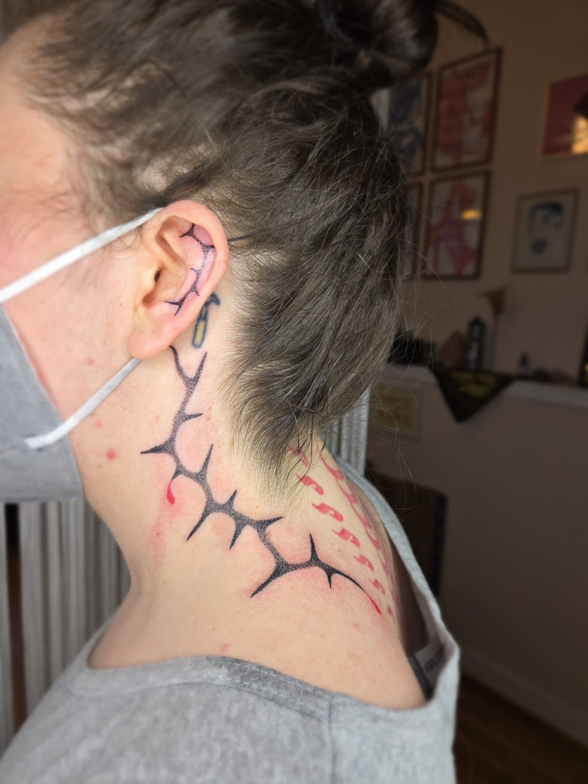 thorn vines neck tattoo by Bird, Philadelphia PA