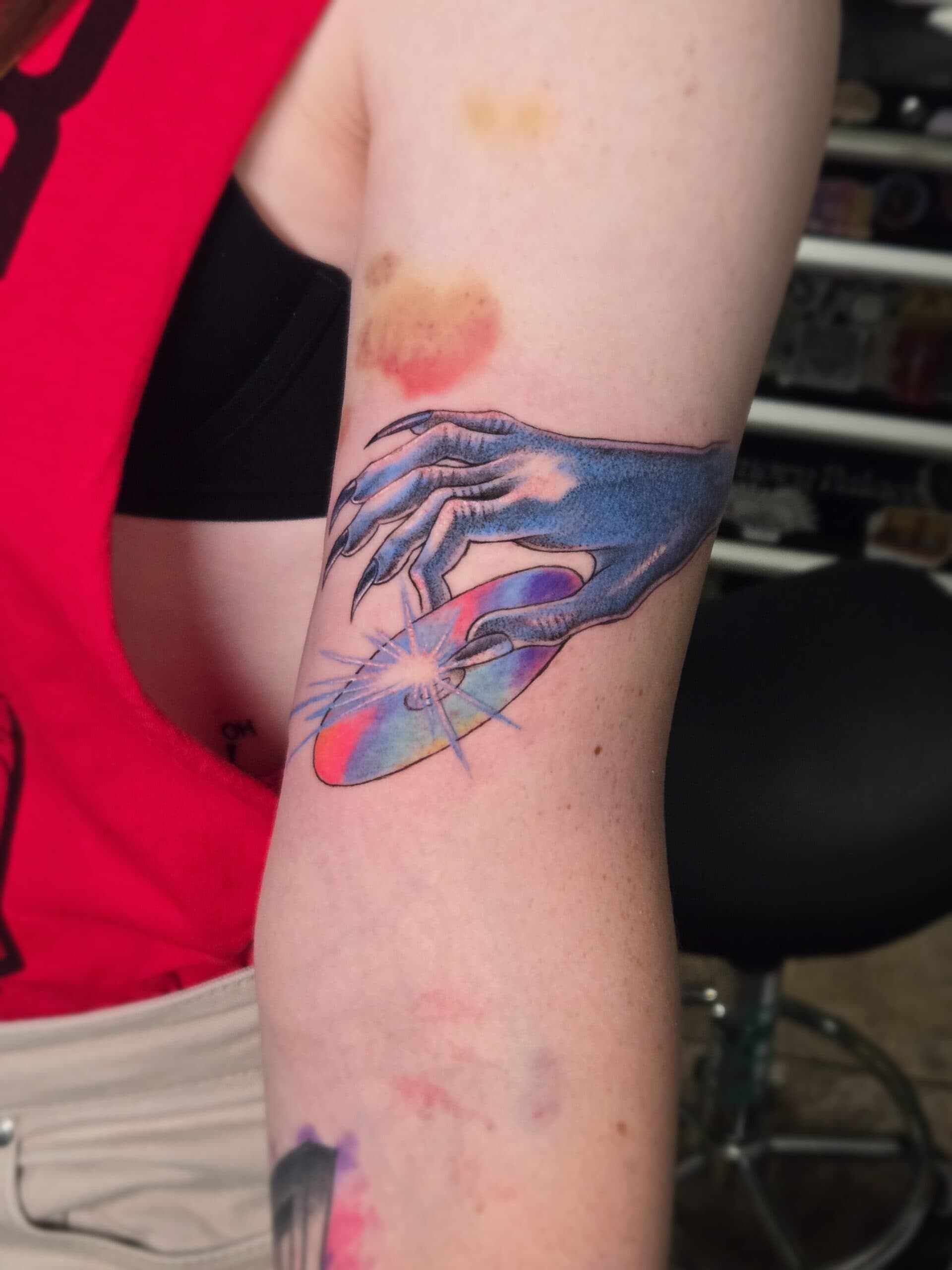 zombie hand vinyl arm tattoo by Bird, Philadelphia PA