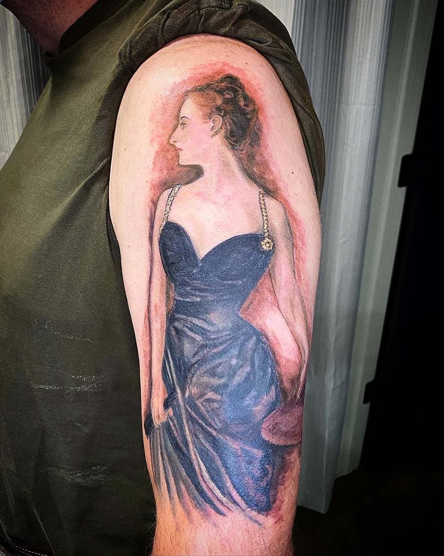 woman portrait realism arm tattoo by John Howie, Philadelphia PA