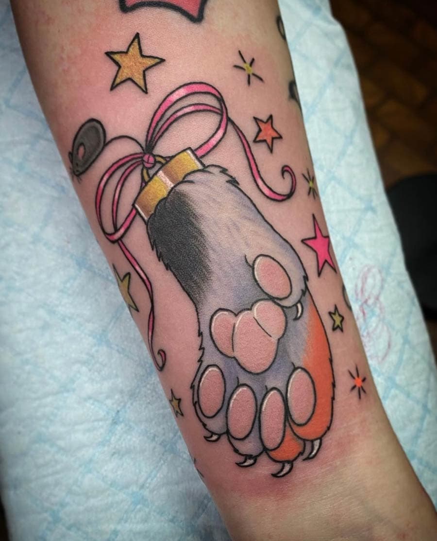 neo traditional cat paw forearm tattoo by Liz Glitz, Philadelphia PA