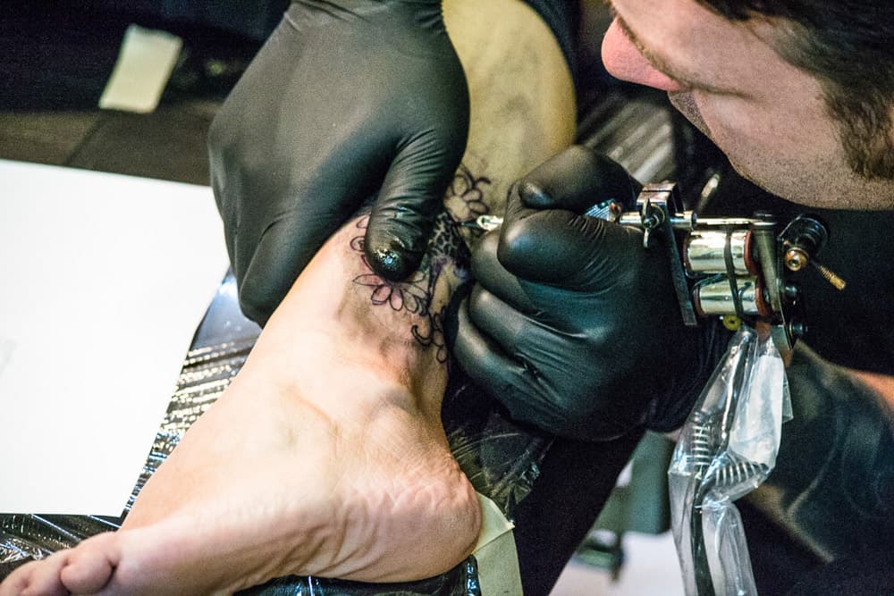 Tattooing in progress, close-up