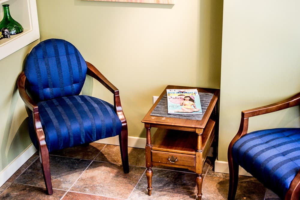 Waiting area with vintage chairs