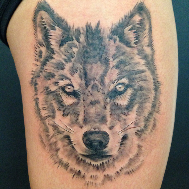 Wolf thigh face Justin Turkus Philadelphia Frequency Tattoo | Frequency  Tattoo Company